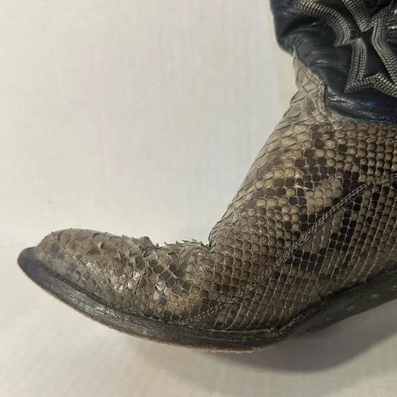 ❗️ Women’s Western Cowboy Cowgirl Black Leather Snakeskin Boots Size 6 Panhandle - Picture 4 of 14